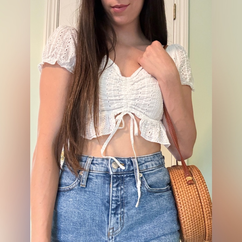 SHEIN Eyelet Lace Ruffle Crop Top
